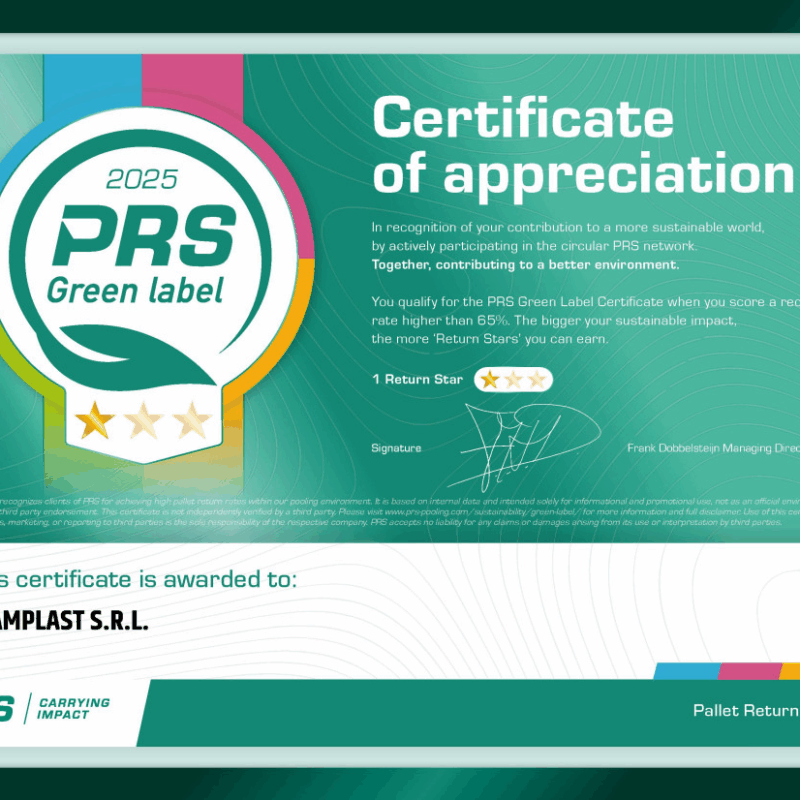 Teamplast ottiene il PRS Green Label 2025: sostenibilità concreta, premiata in Europa